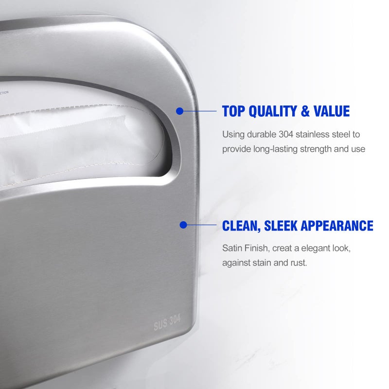 Gorlary Toilet Seat Cover Dispenser Wall Mount Commercial, Half Fold Toilet Seat Cover Dispenser, 304 Stainless Steel, 16-Inch - Image 2